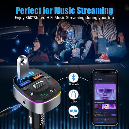 Bluetooth 5.0 FM Transmitter QC3.0 Autoladegerät AUX Adapter