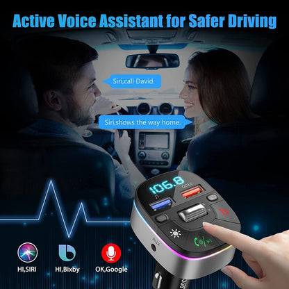 Bluetooth FM Transmitter QC3.0 Dual-Mikrofone Deep Bass