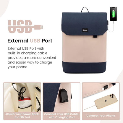 Rosa Dunkelblau LOVEVOOK Schulrucksack 15,6 Zoll Laptop USB Ladeanschluss Und