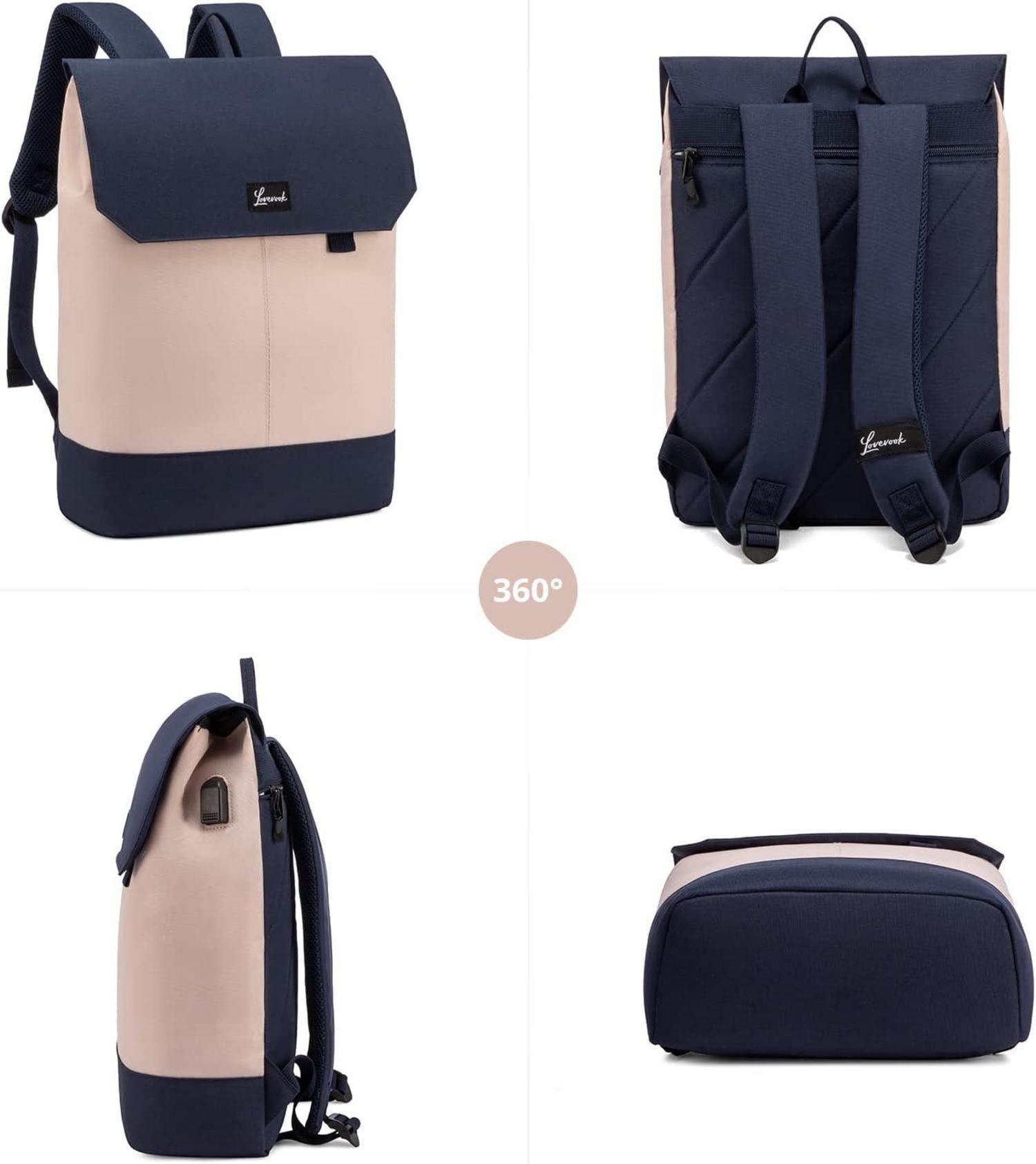 Rosa Dunkelblau LOVEVOOK Schulrucksack 15,6 Zoll Laptop USB Ladeanschluss Und