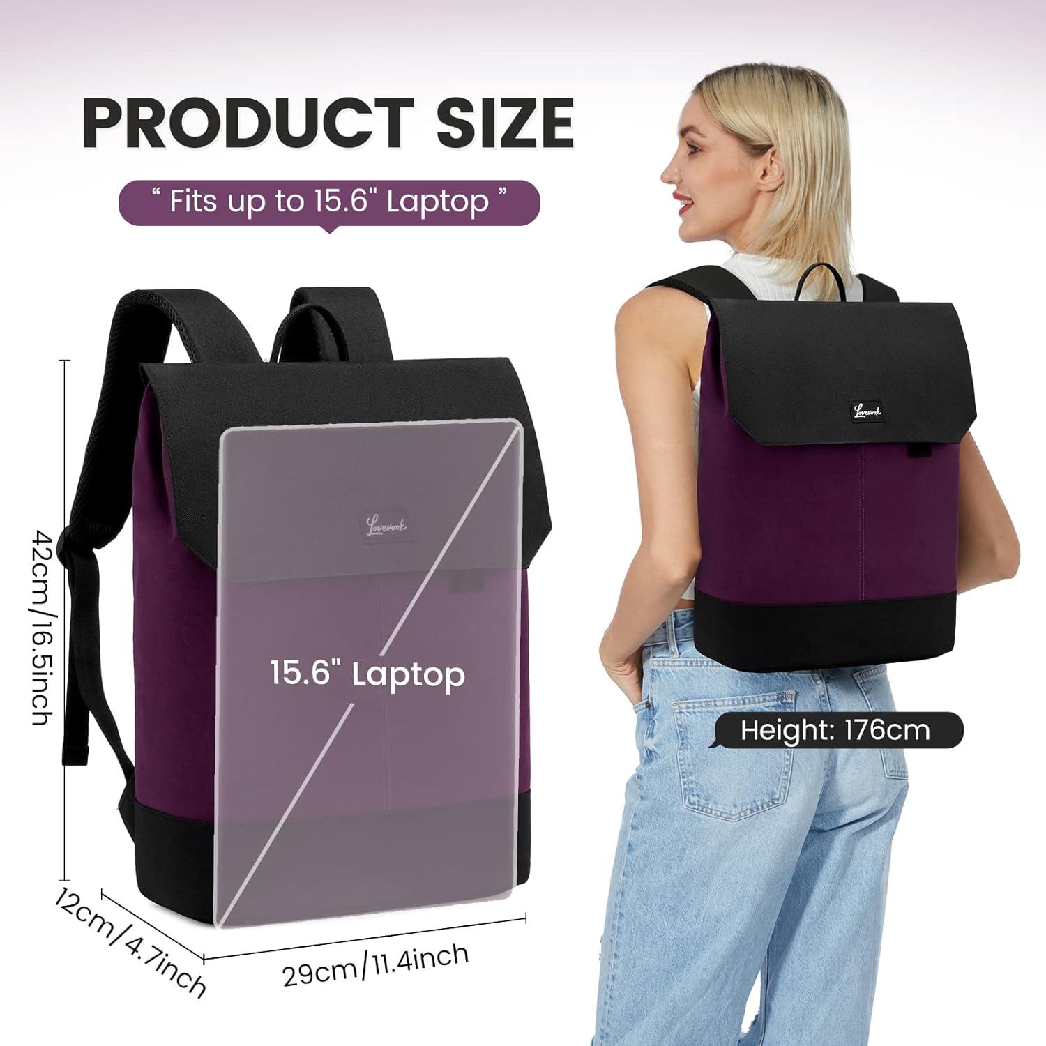 Rucksack Damen 15,6 Zoll Laptop USB Ladeanschluss Wasserdicht Schwarz