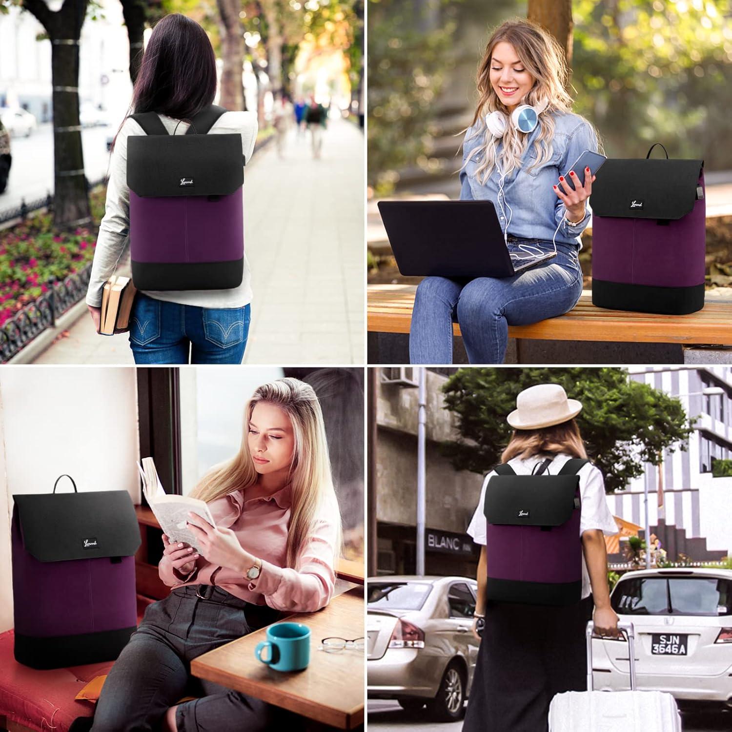 Schulrucksack Damen 15,6 Zoll Laptop USB Ladeanschluss Wasserdicht Lila Schwarz