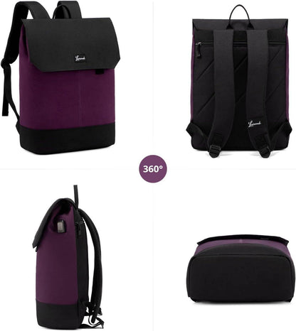 15,6 Zoll Laptop Rucksack Damen USB Lila Schwarz