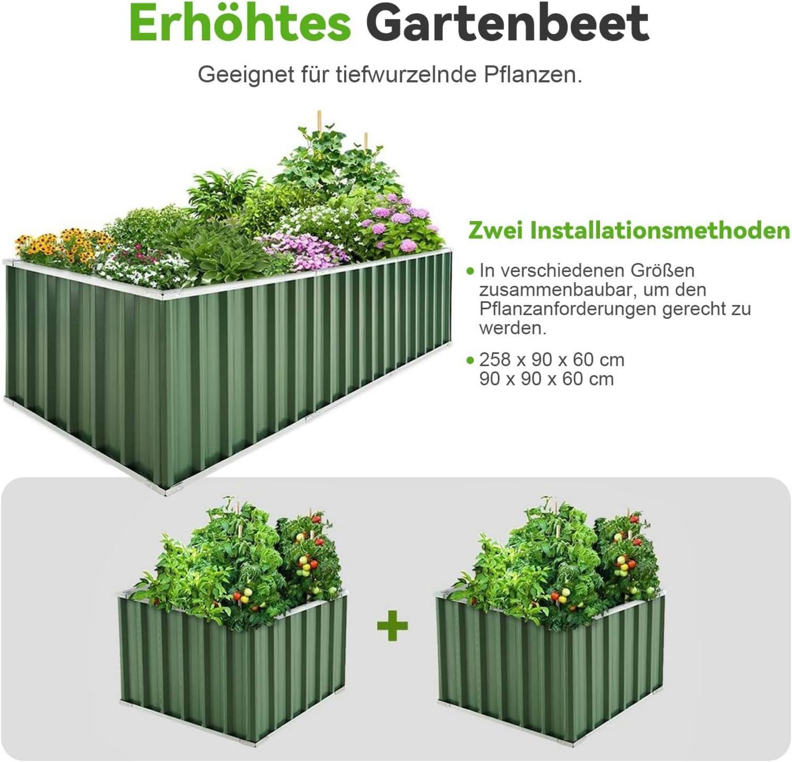 Hochbeet Metall 258x90x60cm Verzinkter Stahl Rostfrei Grau
