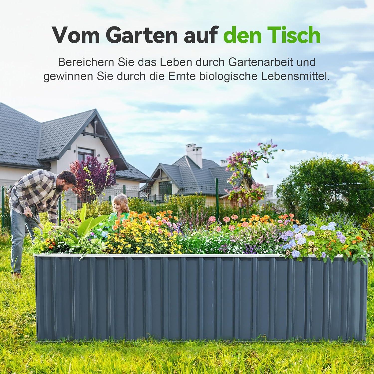 Hochbeet Metall 258x90x60cm in Grün, Verzinkter