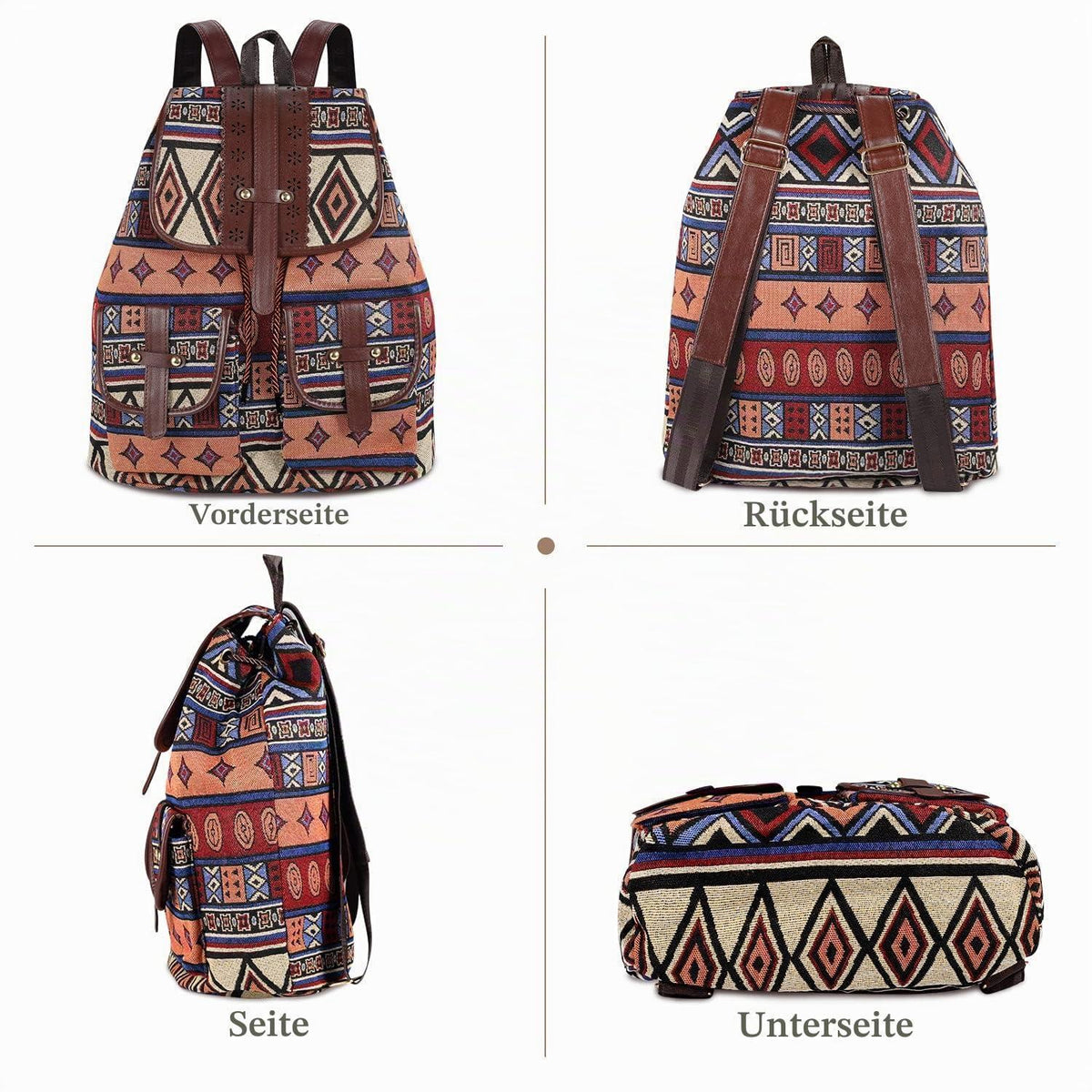 Damen Rucksack Hippie Stil – Bunter Freizeitrucksack für Schule & Reisen