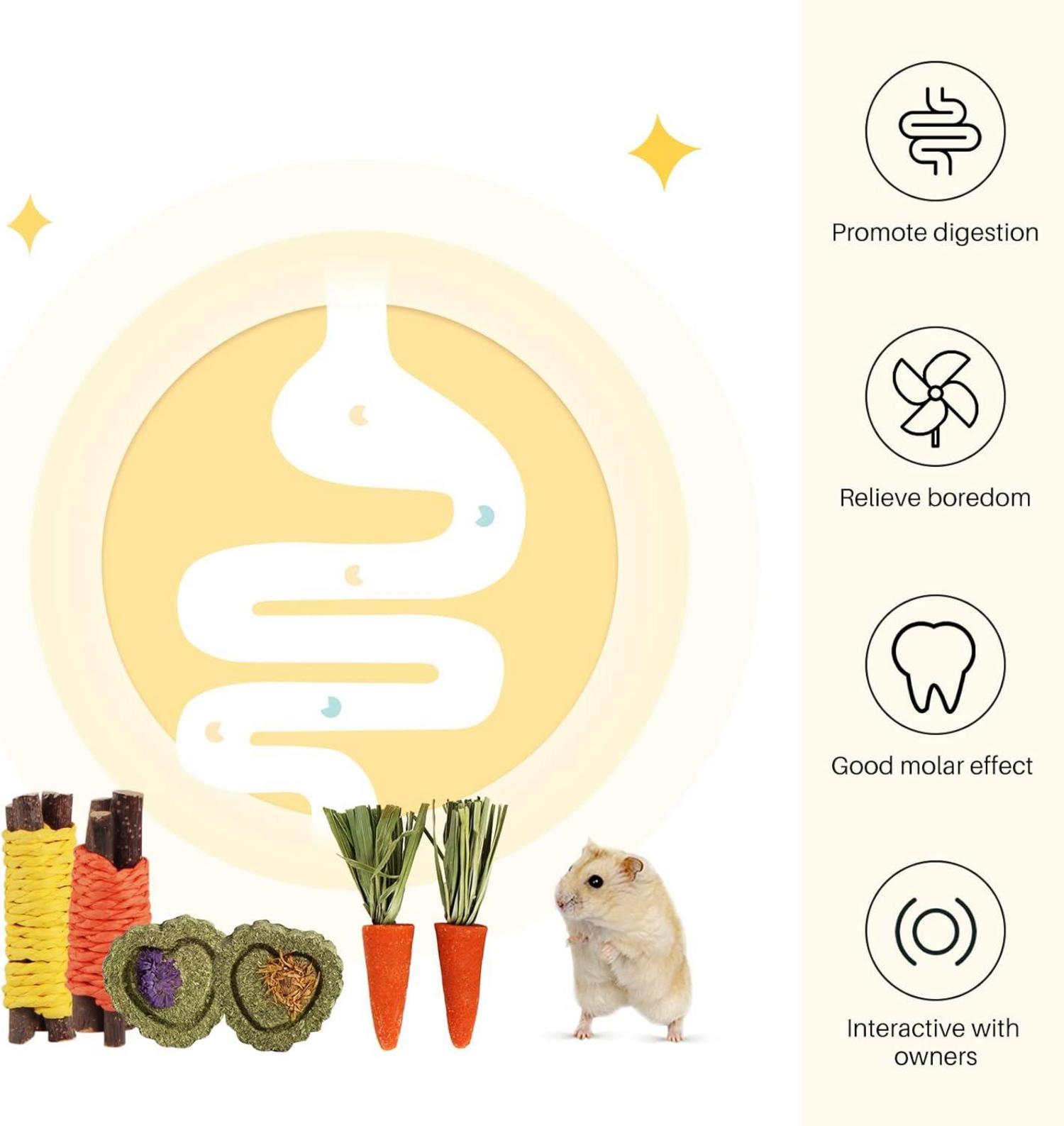 Hamster Kauspielzeug Set | Naturholz Brücke | Molarenkuchen | Apfelholzstäbchen | 9teilig