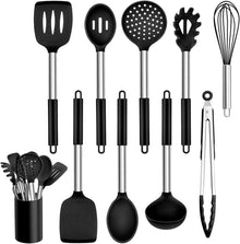 10-teiliges Silikon Küchenutensilien Set mit Edelstahlgriff