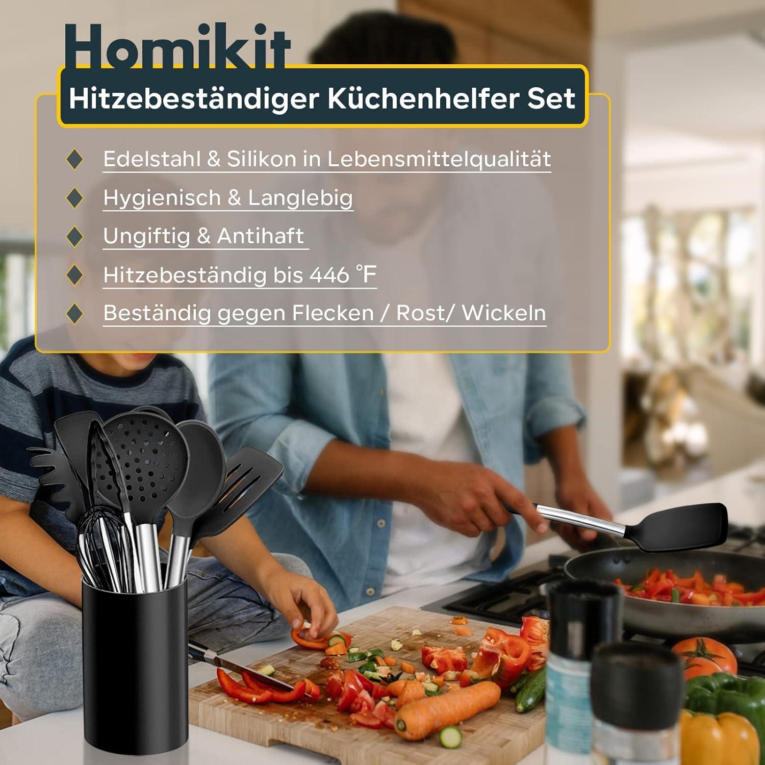 Silikon Kochbesteck Set, 10-teilig, Antihaft, Hitzebeständig, Schwarz