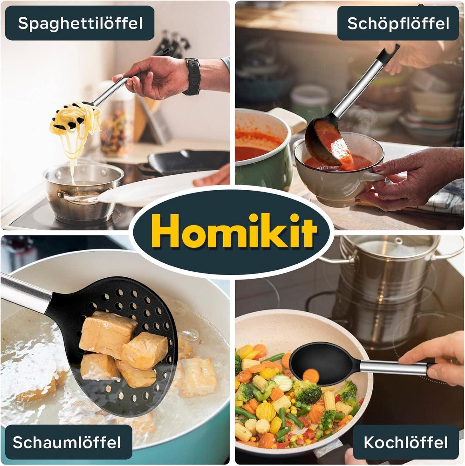 Küchenhelfer Set 10-teilig Silikon Edelstahl Schwarz Hitzebeständig