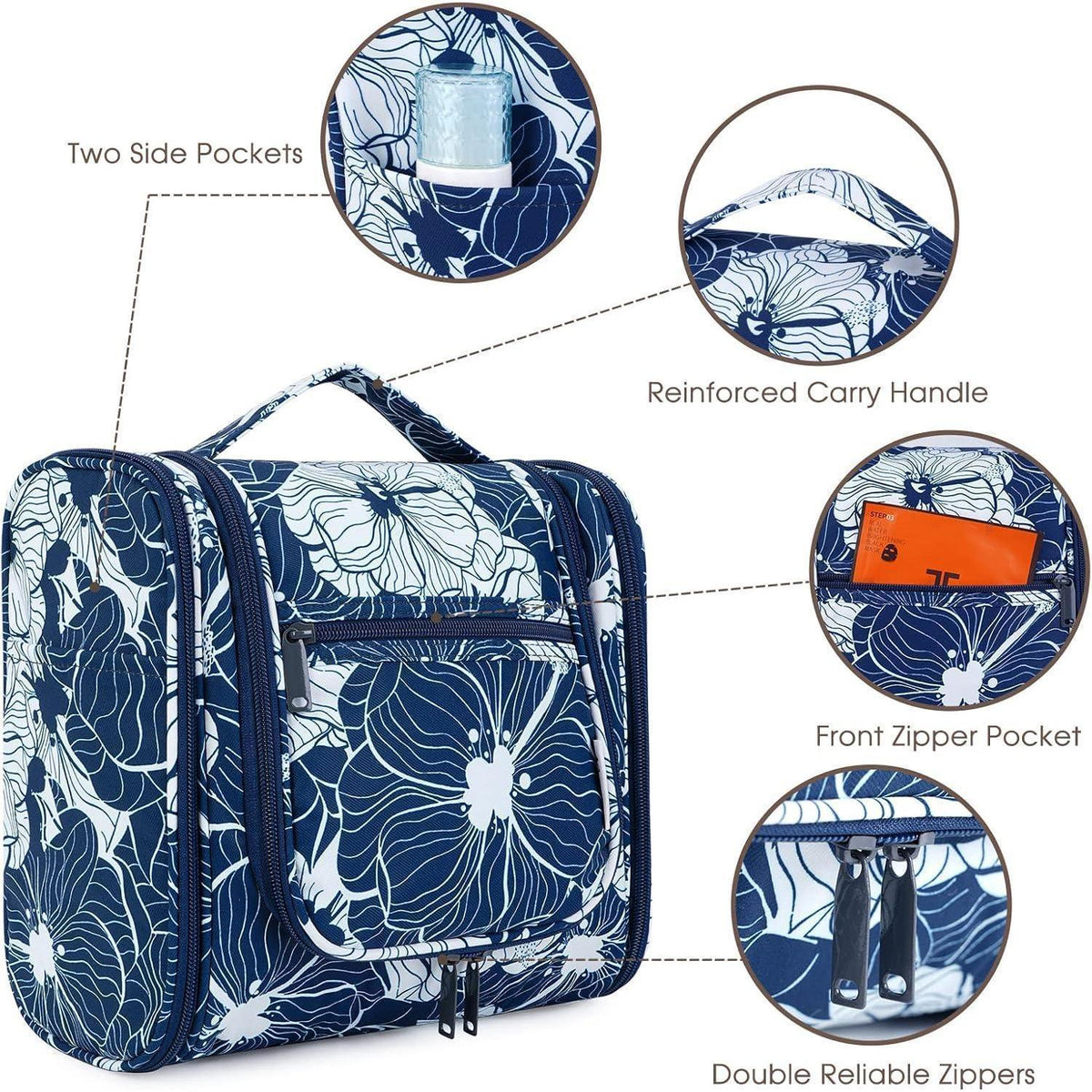 Kulturtasche zum Aufhängen, Blau Lotos, Mittel