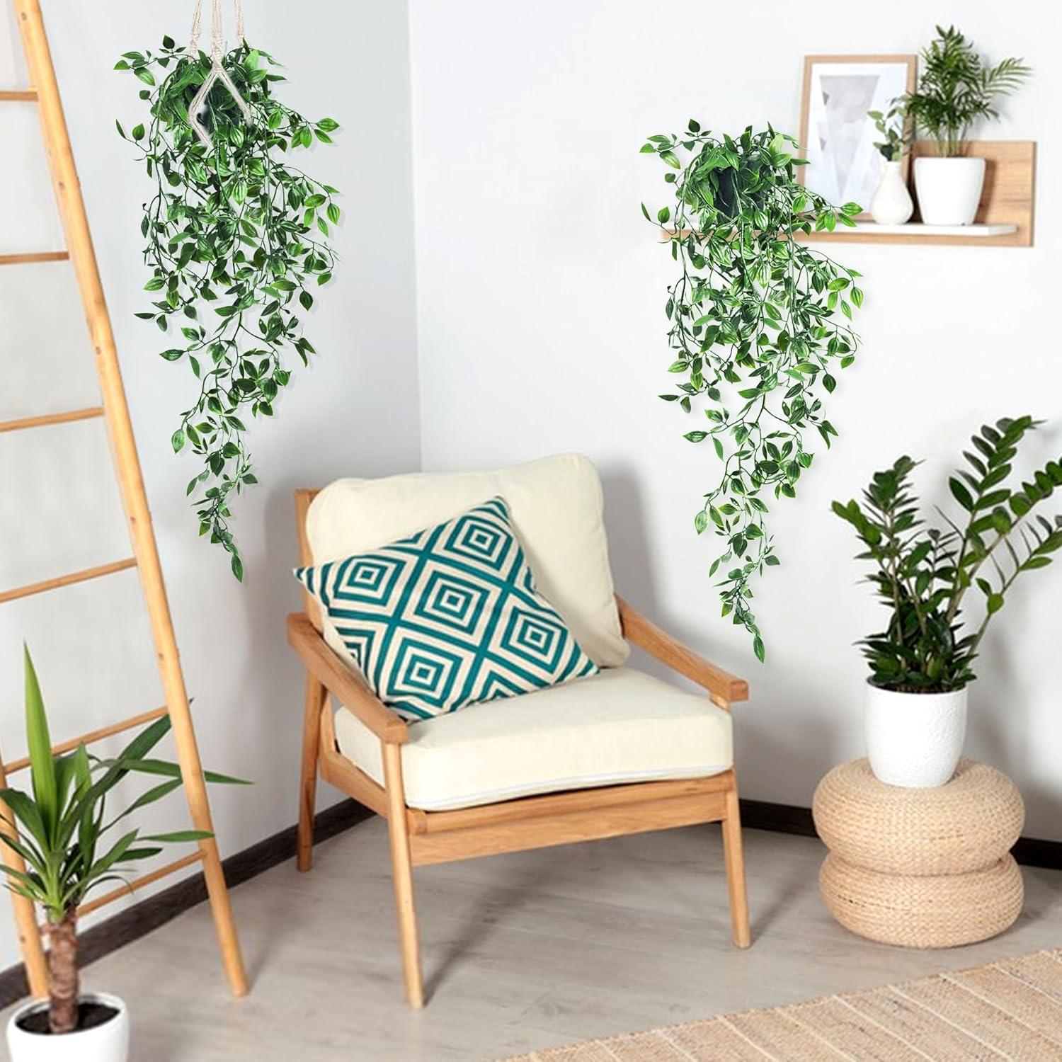 Künstliche Hängepflanzen Set 75CM Topf Efeu Rebe Garten Deko