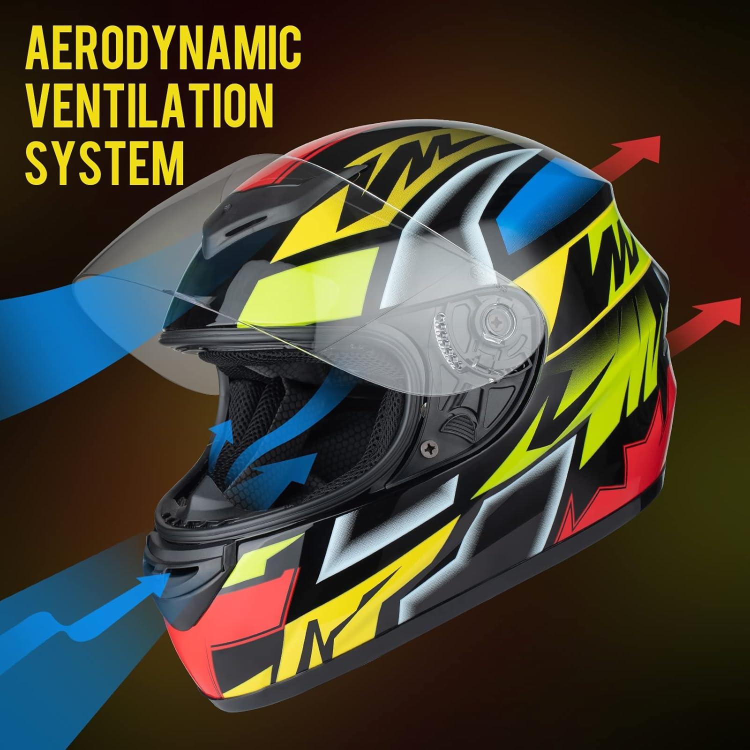Motorradhelm Integralhelme ECE Atmungsaktiv Waschbar XL Bunt