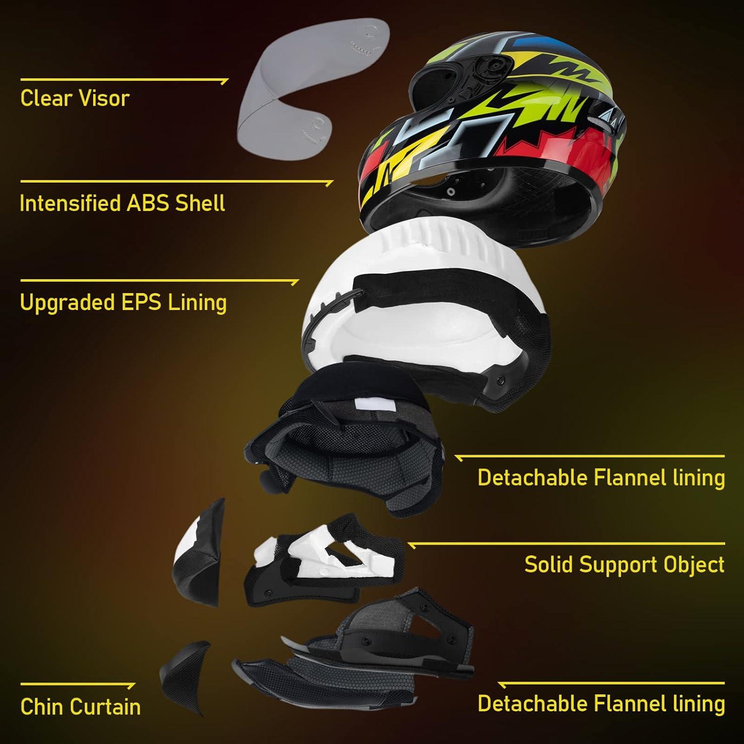 Motorradhelm Integralhelme Vollvisierhelm Mopedhelm ECE Zertifiziert XL Bunt