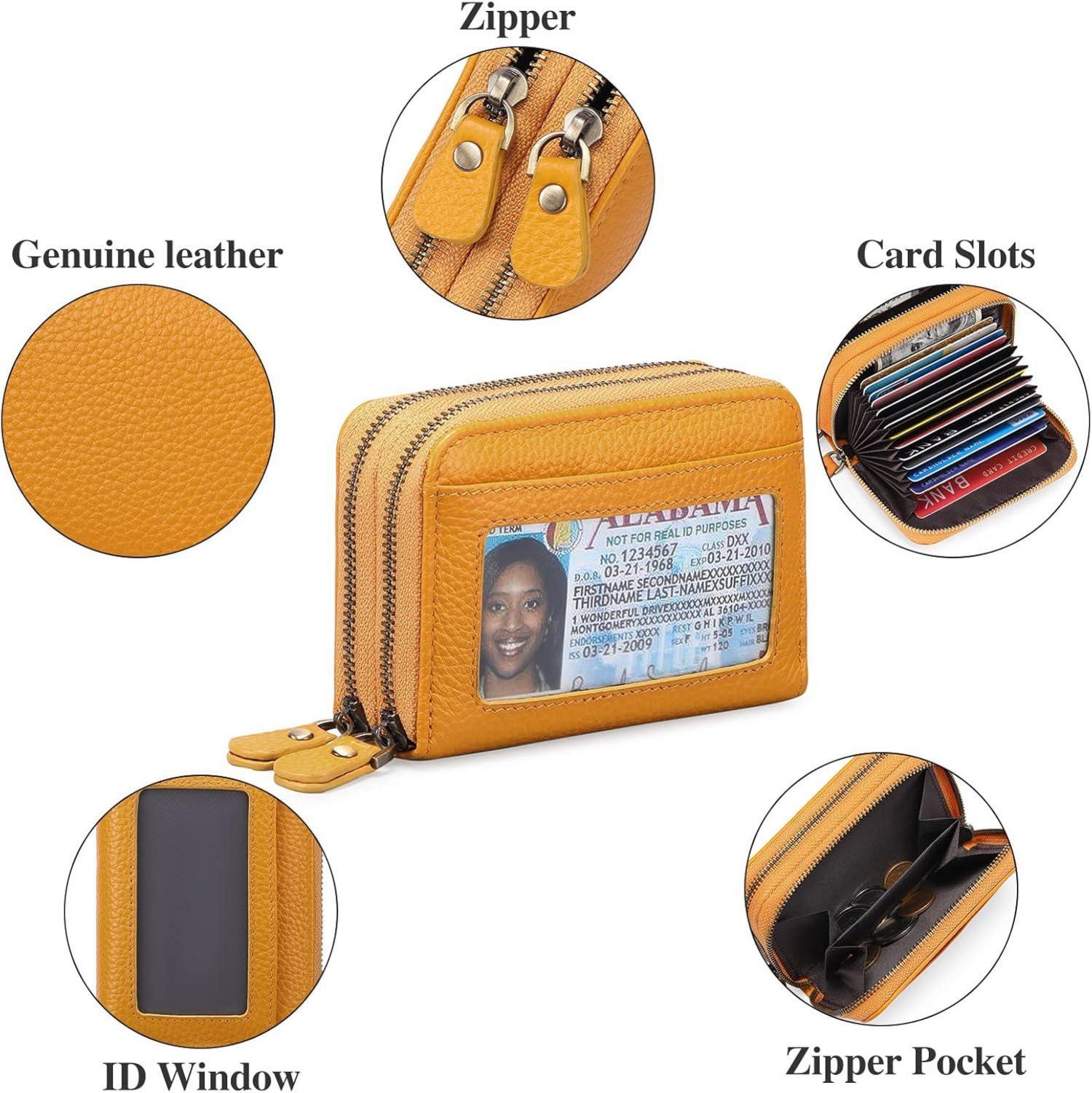 Damen Geldbörse echtes Leder RFID Münzfach Zipper Brieftasche