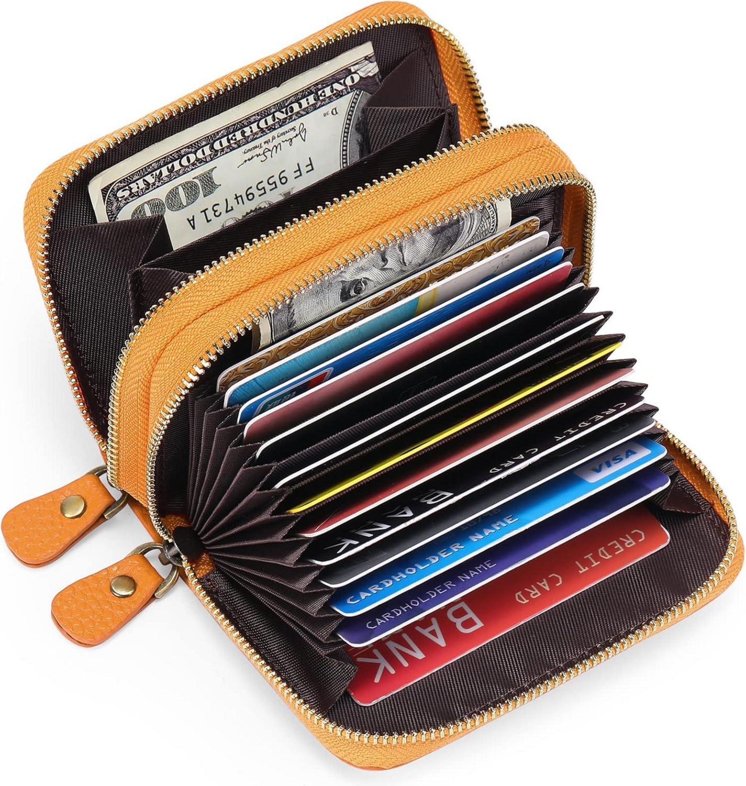 Damen Geldbörse RFID Schutz Echtes Leder Mini Zipper Kartenhalter
