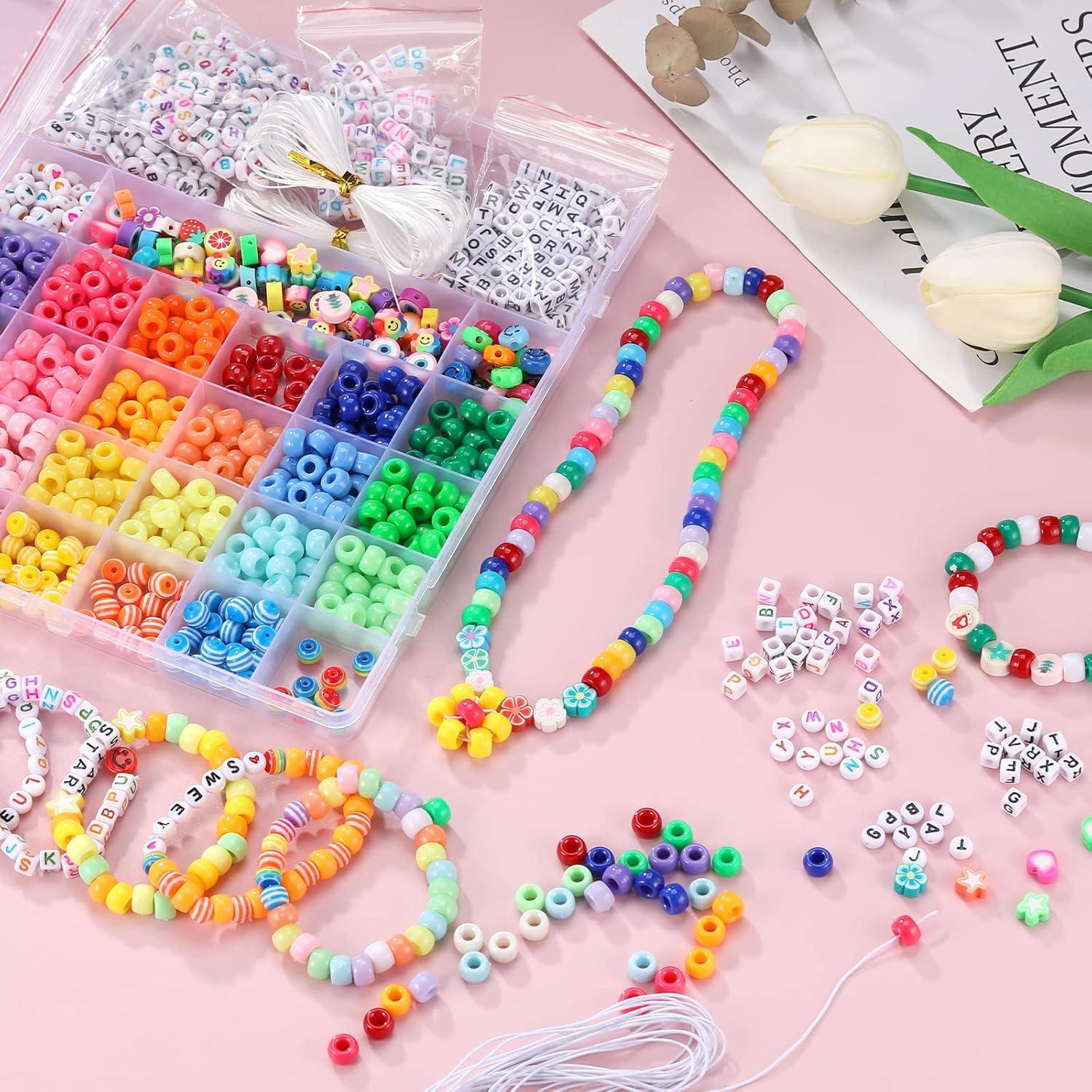 Funtopia Pony Beads 1170 Stück 18 Farben Perlen Auffädeln DIY Kinder Mädchen