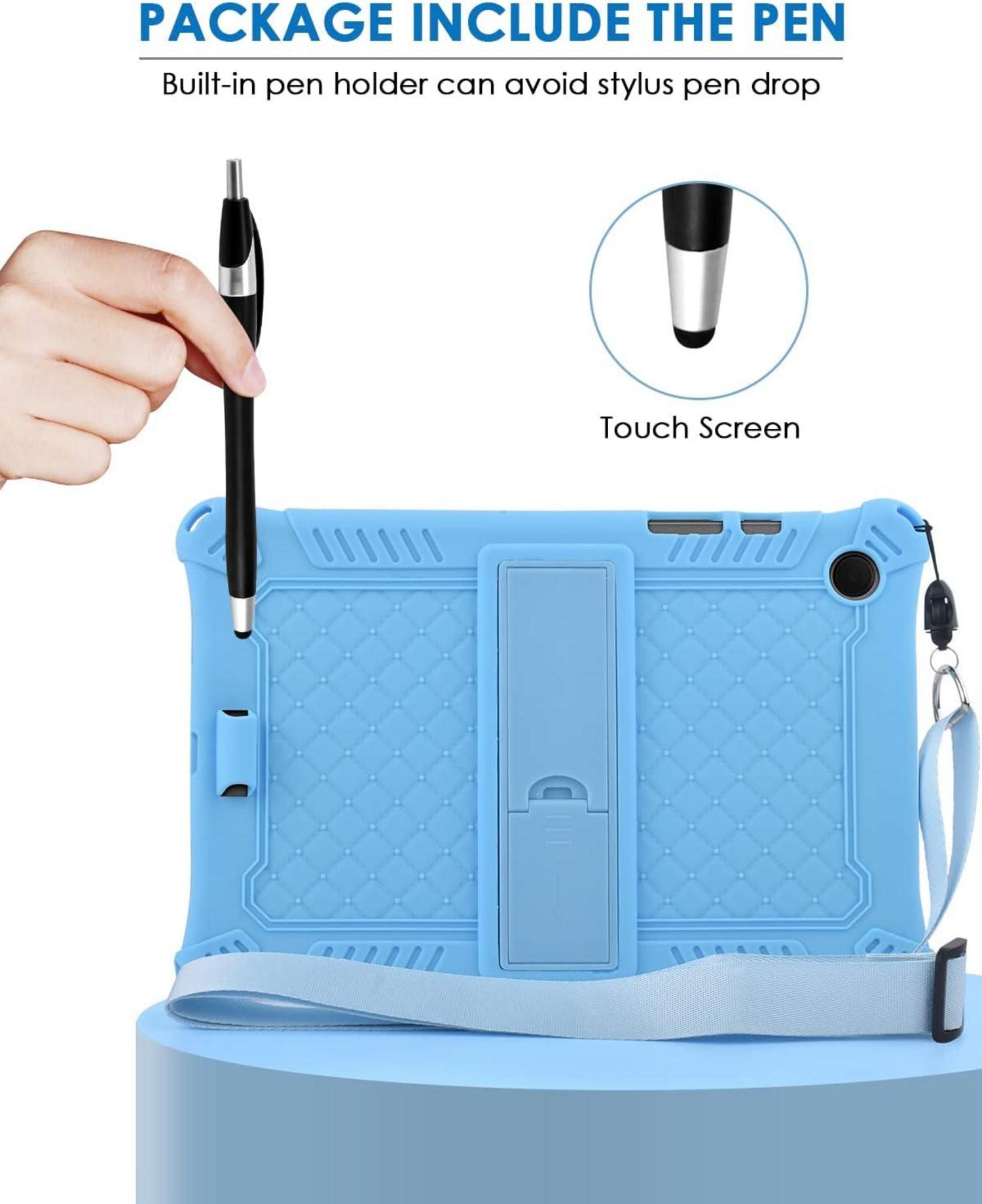 KATUMO Kinder Hülle für Samsung Galaxy Tab A8 10.5 Zoll SMX200 Silikon Schutzhülle mit Schultergurt und Stift Blau