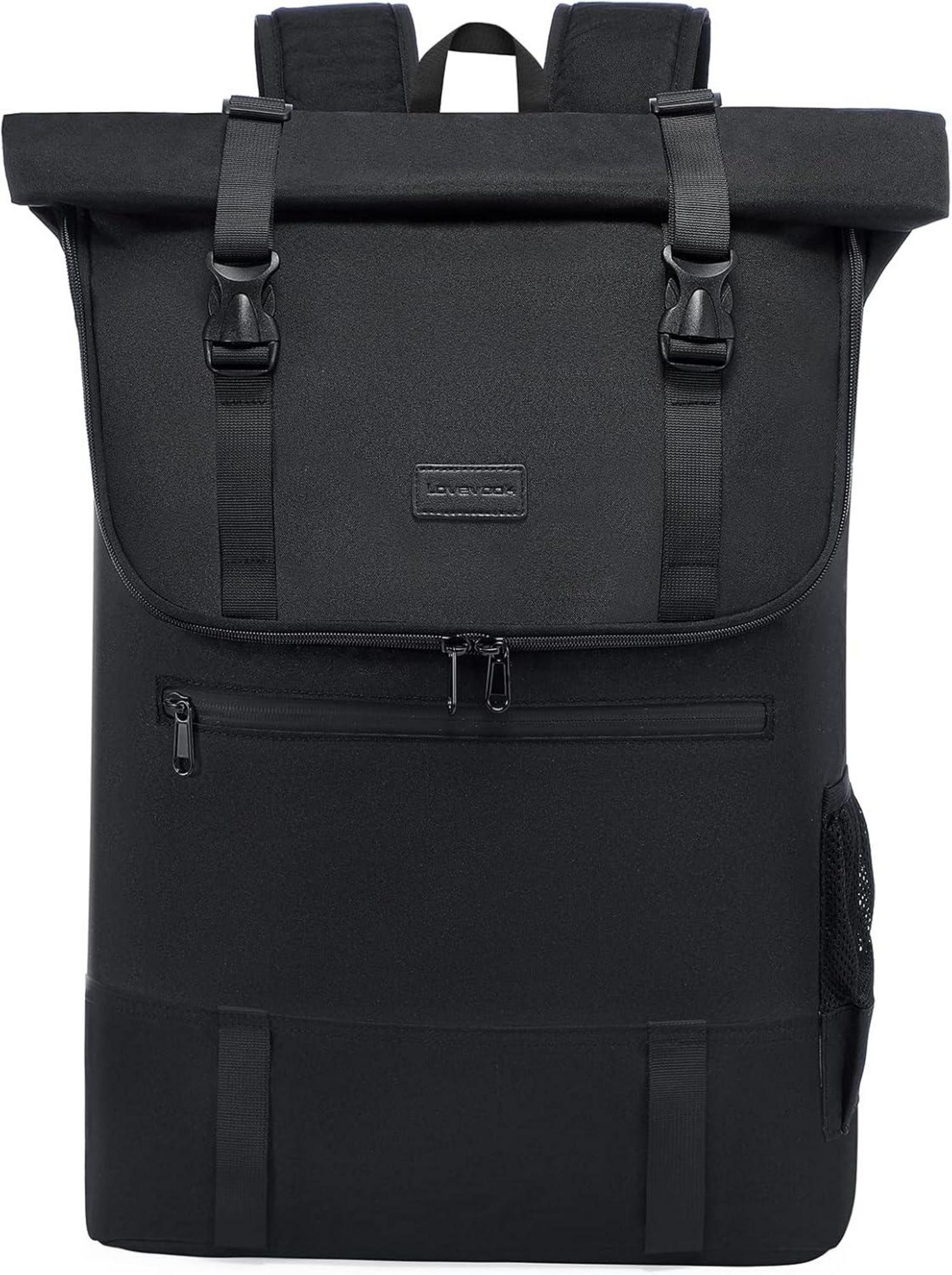 Rolltop Rucksack Wasserdichter Laptop 15,6 Zoll Schwarz, Uni Travel