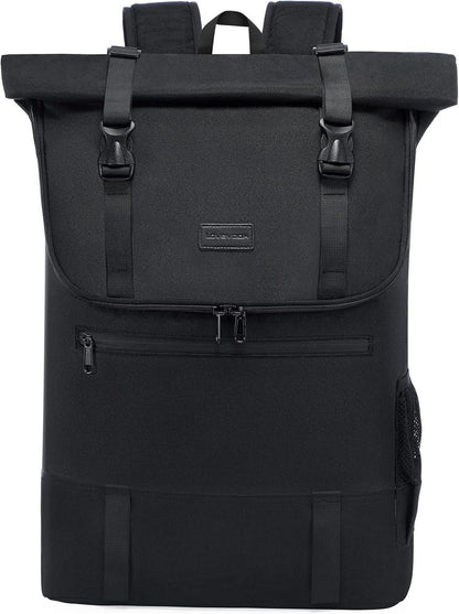 Rolltop Rucksack Wasserdichter Laptop 15,6 Zoll Schwarz, Uni Travel
