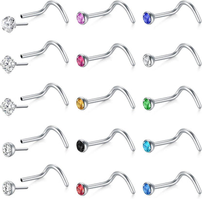 Nasenpiercing Set 20G Chirurgenstahl CZ Opale NasenSchmuck