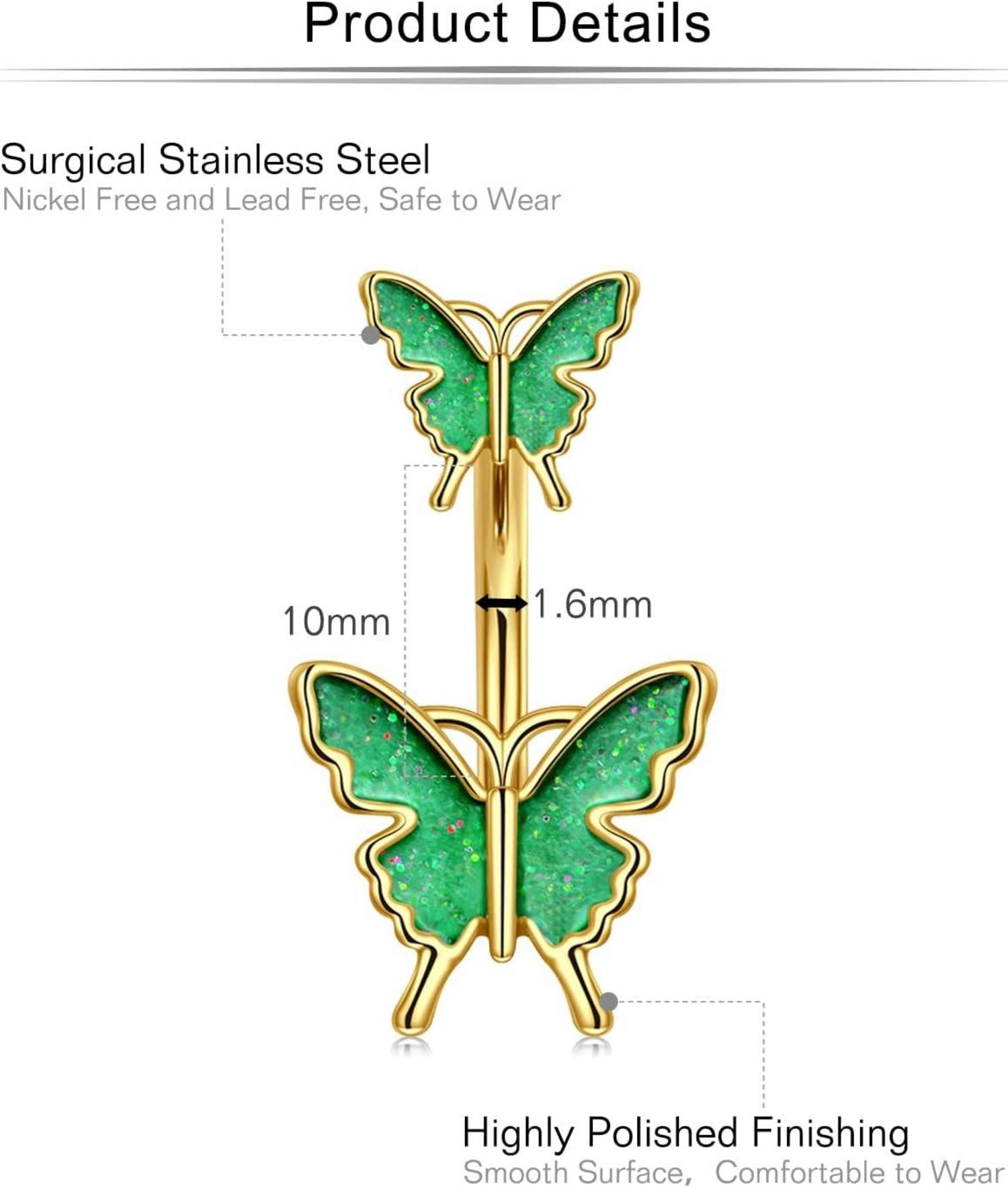 Bauchnabelpiercing Gold 14G 10mm Schmetterling Chirurgenstahl 5St