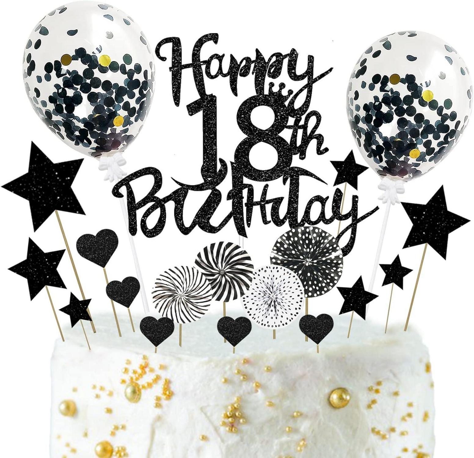 Glitzer Cake Topper Set Geburtstag Deko Schwarz 18 Jungen Mädchen