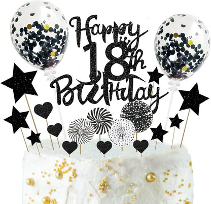 Glitzer Cake Topper Set Geburtstag Deko Schwarz 18 Jungen Mädchen