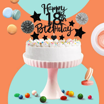 Glitzer Cake Topper Set Geburtstag Deko Schwarz 18 Jungen Mädchen