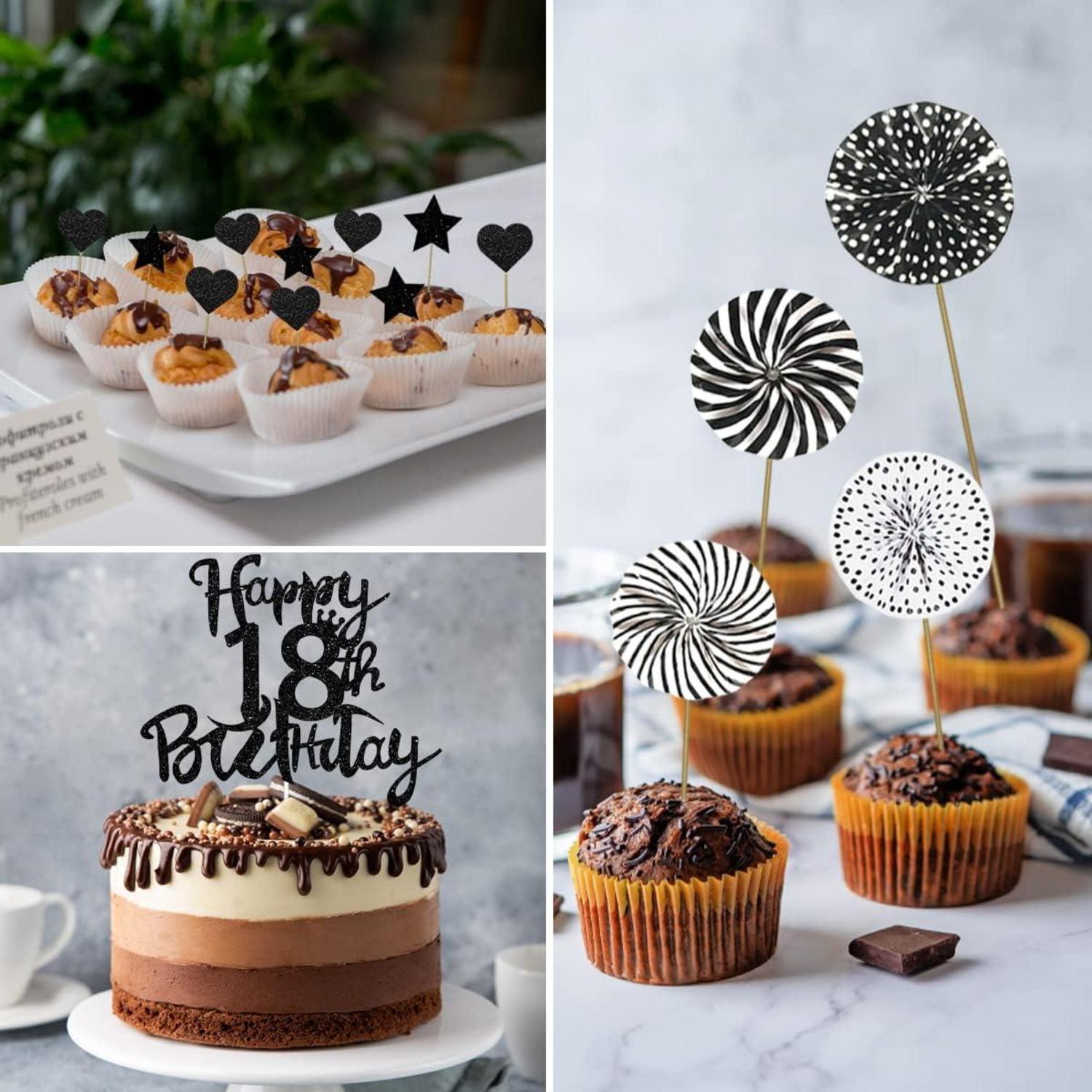 Tortendeko Schwarz Glitzer 18 Geburtstag Cake Topper Party Jungen Mädchen