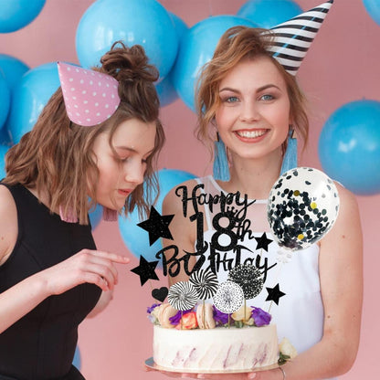 Tortendeko 18 Schwarz Glitzer 24 Stück Kuchen Deko Topper Geburtstag