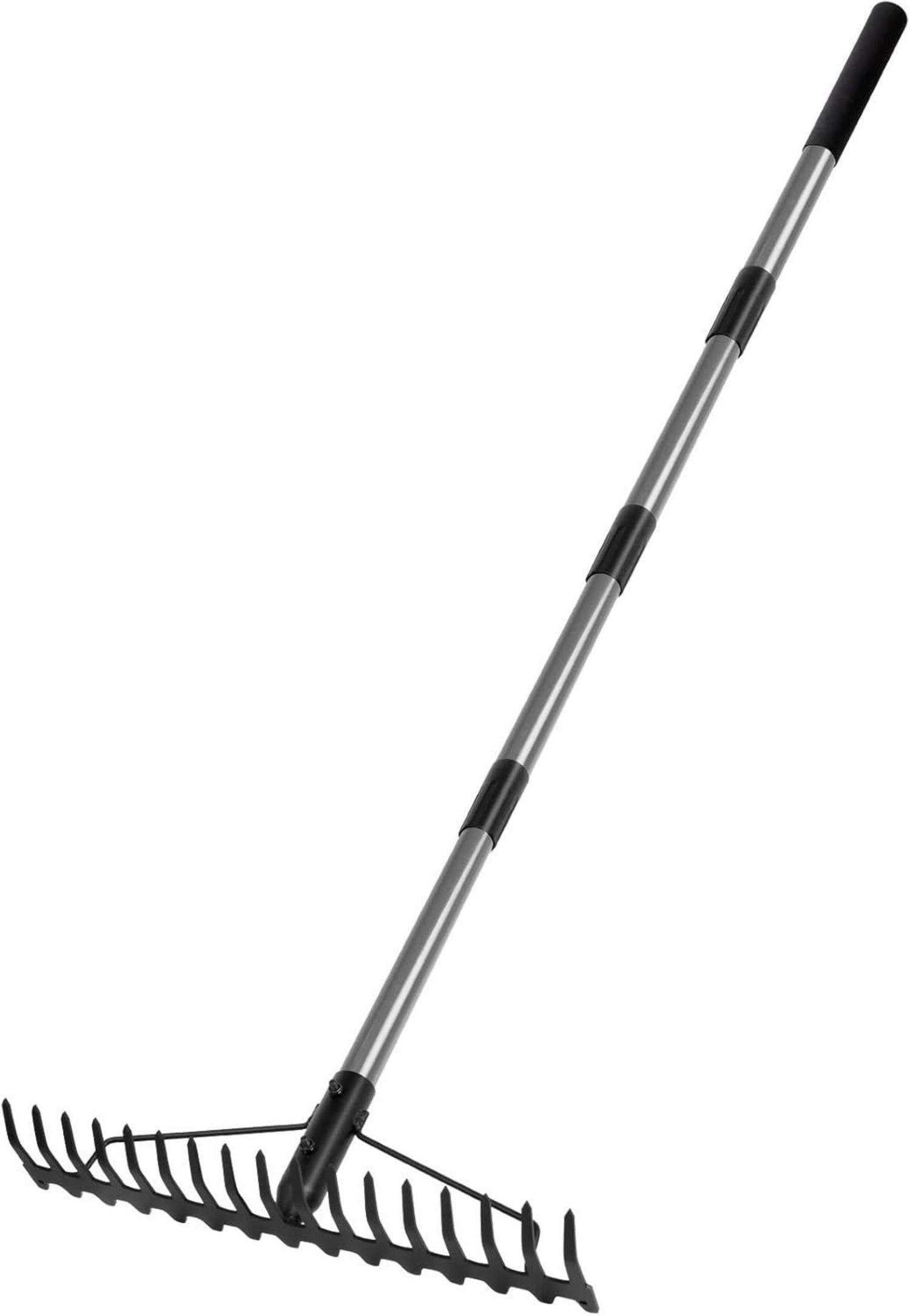 Gartenrechen mit 17 Zinken, Edelstahlgriff, 165cm Metall