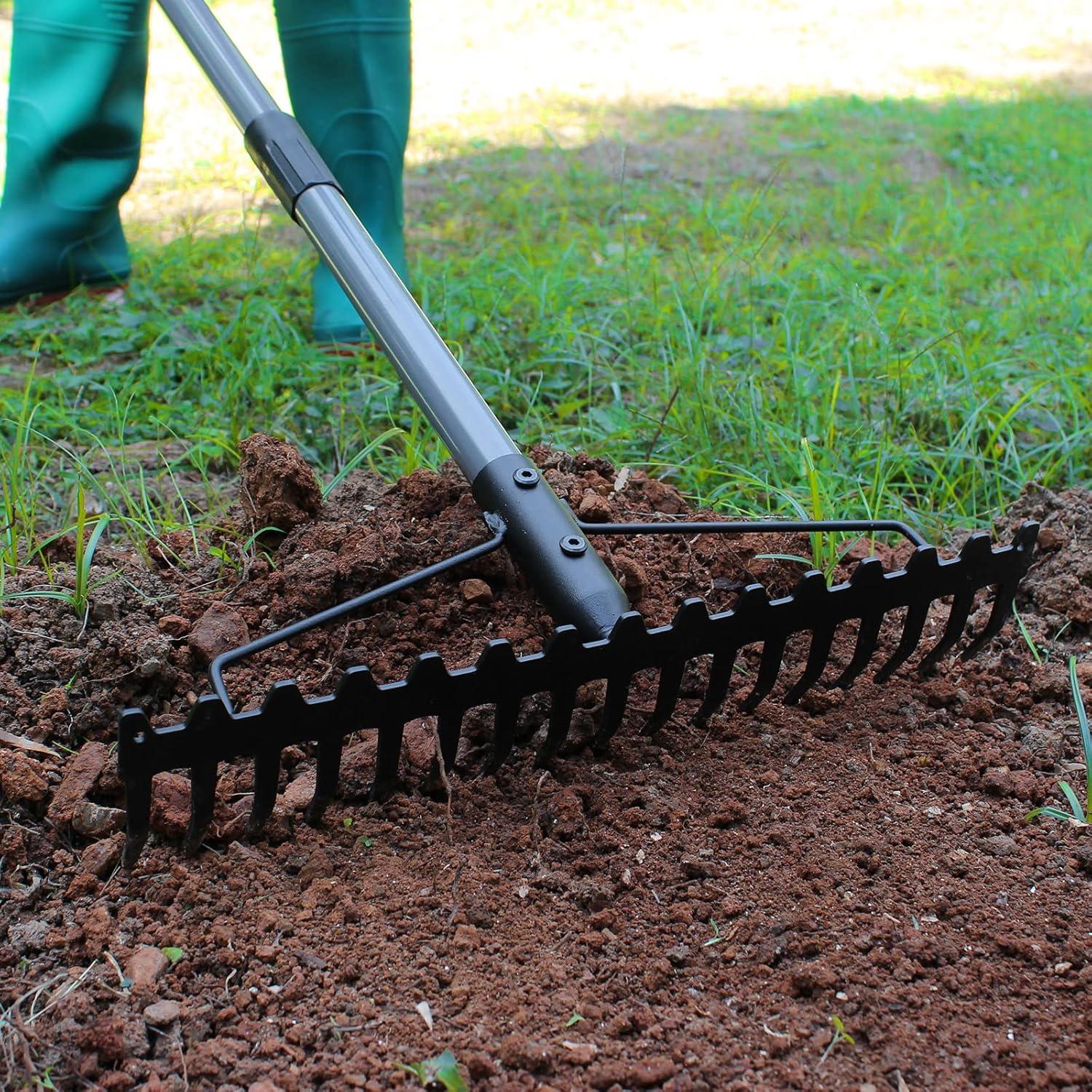 Garten Rechen 165cm Metall Harke 17 Stahlzinken Edelstahlgriff