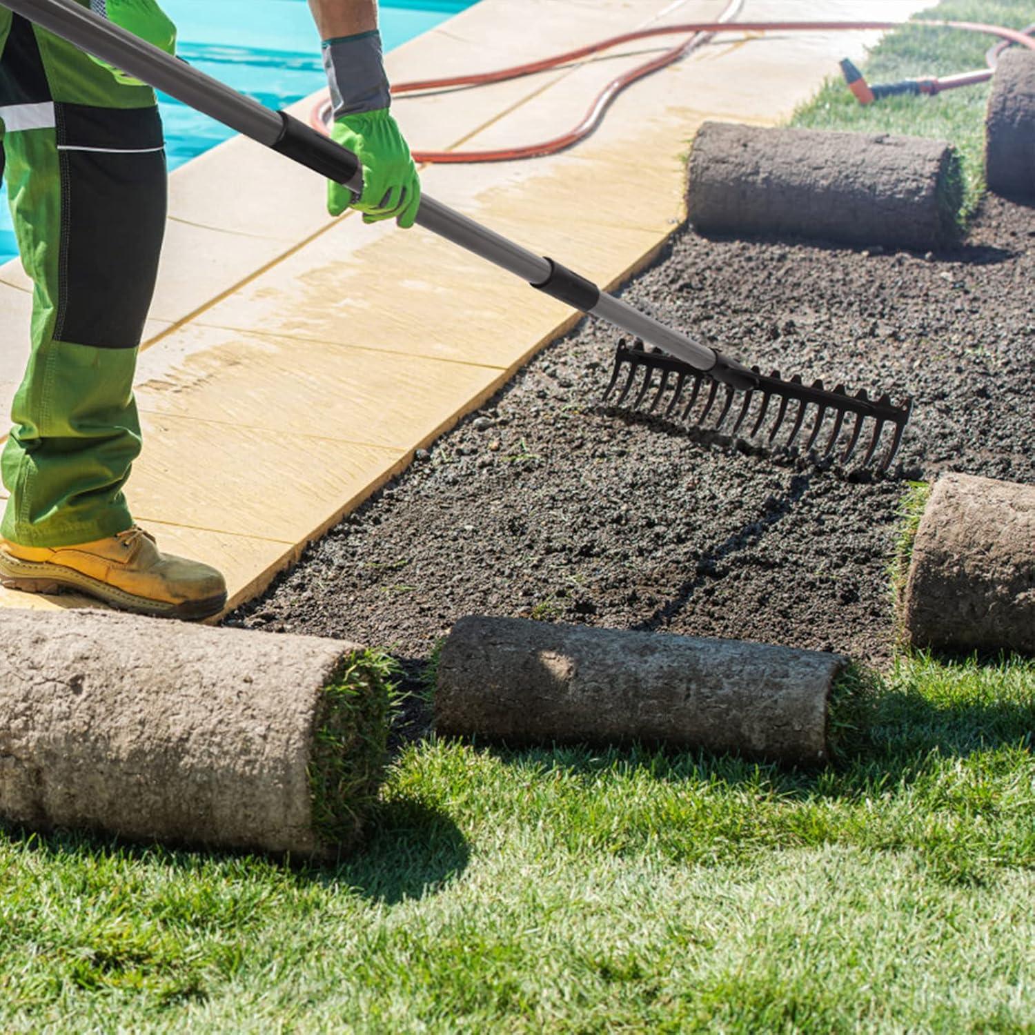 Garten Rechen 165cm Metall Harke mit 17 Stahlzinken Edelstahlgriff