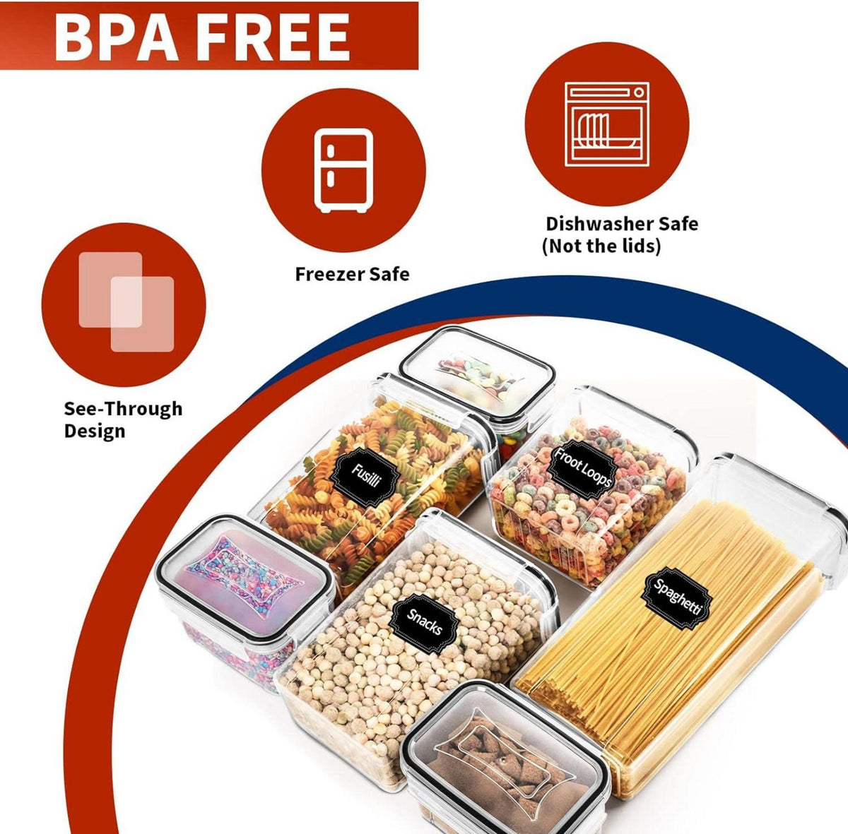 Skroam Vorratsdosen Set of 24 BPA-frei Luftdichte Küchenbehälter 40 Etiketten Schwarz