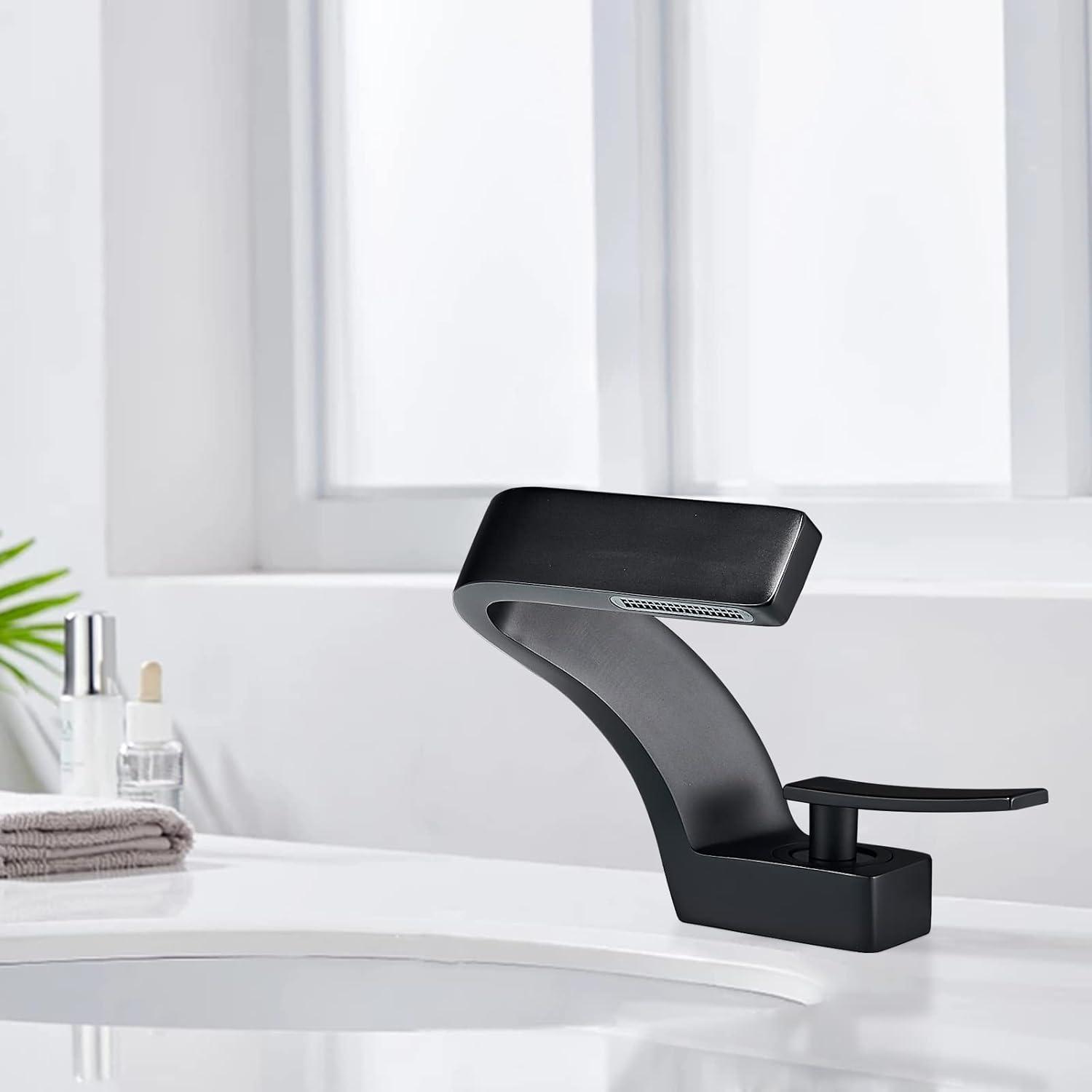 Moderne Wasserfall Waschtischarmatur Schwarz, Einhandmischer aus