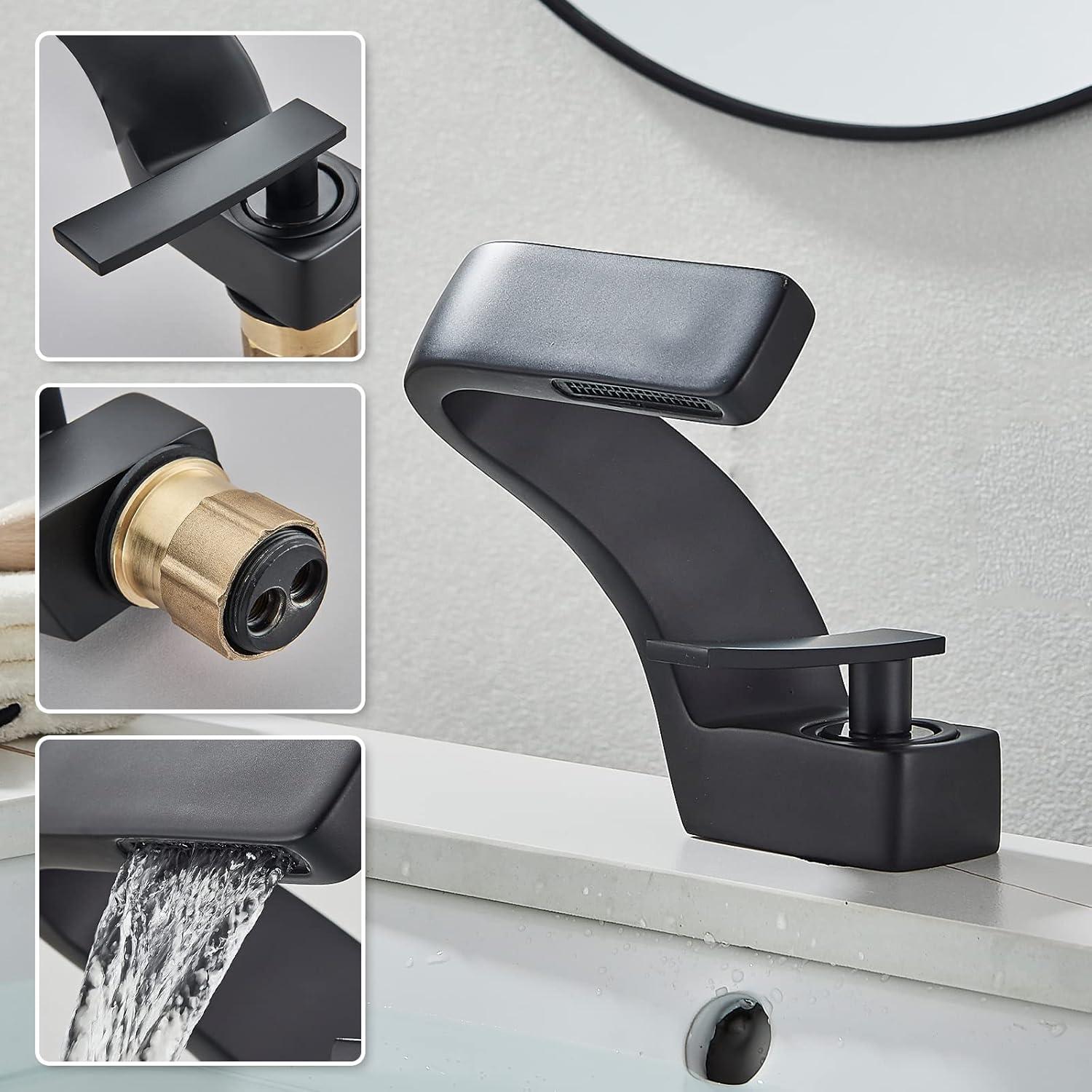 Moderne Schwarze Wasserfall Badarmatur aus Messing - Einhandmischer für Waschbecken