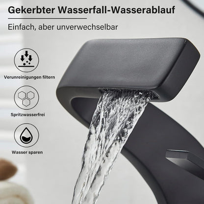 Schwarzer Wasserfall Waschtisch Wasserhahn Bad Armatur Mischbatterie