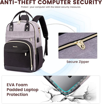 LOVEVOOK Laptop Rucksack Damen 15.6 Zoll Wasserdicht Anti-Diebstahl Grau