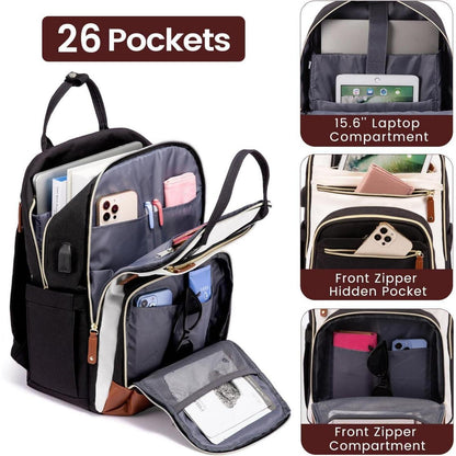 Wasserdichter Laptop-Rucksack Damen 15.6 Zoll Schwarz Beige