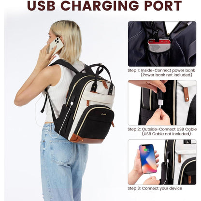 Wasserdichter Laptop-Rucksack Damen 15.6 Zoll Schwarz Beige