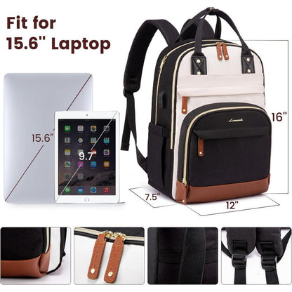 Wasserdichter Laptop-Rucksack Damen 15.6 Zoll Schwarz Beige