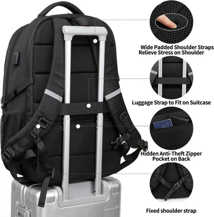 Extra Groß Rucksack 55L Herren Laptop USB Schwarz 18.4 Zoll Business
