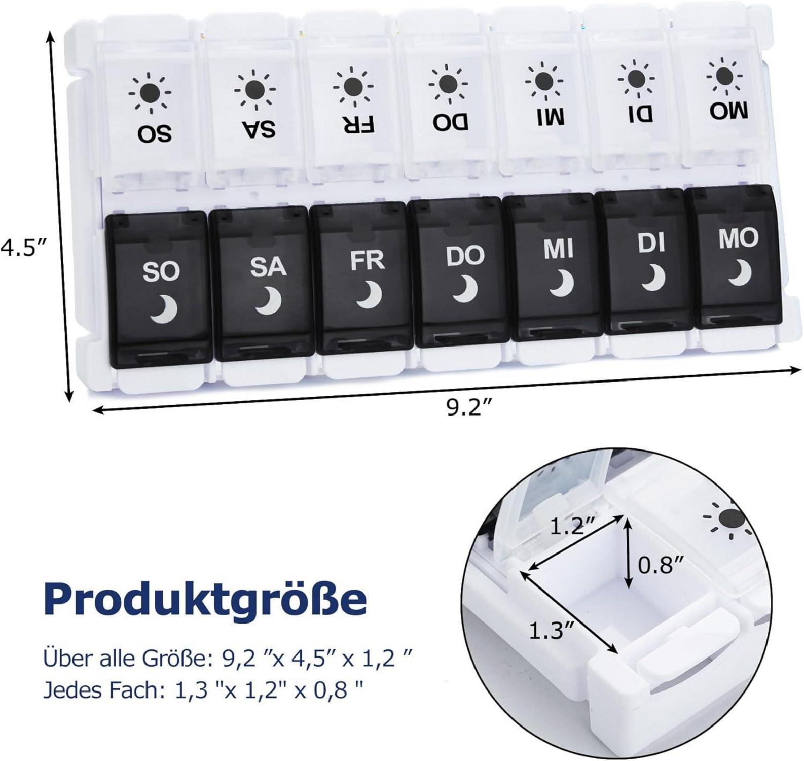 Tablettenbox 7 Tage Pillendose 2 mal Am Tag Medikamentenbox 14 Fächer