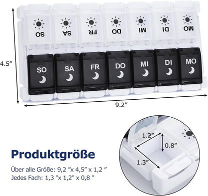 Tablettenbox 7 Tage Pillendose 2 mal Am Tag Medikamentenbox 14 Fächer