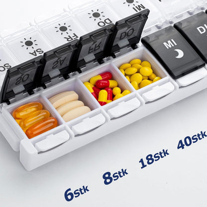 Tablettenbox 7 Tage Pillendose 2 mal Am Tag Medikamentenbox 14 Fächer Fischöl Schwarz