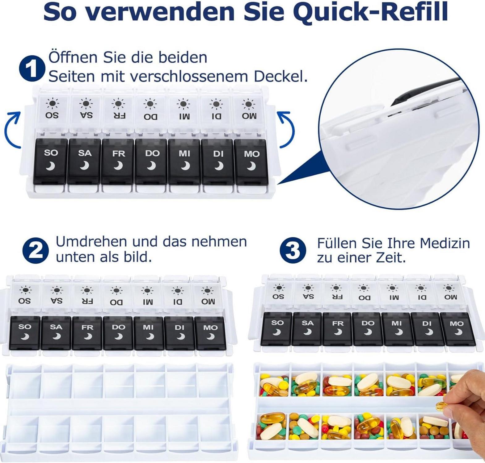 Wöchentliche Tablettenbox Pillendose 2mal täglich 14 Fächer