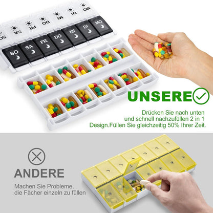 Tablettenbox 7 Tage Pillendose AM PM Medikamentenbox 14 Fächer