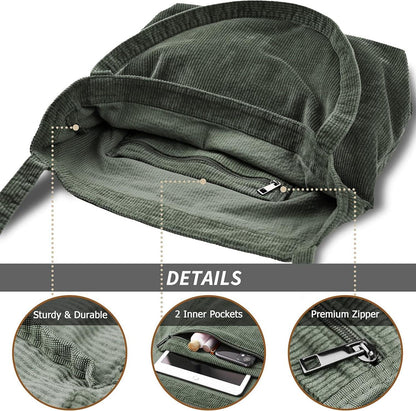Große Damen Cord Umhängetasche Shopper Tote Bag für Arbeit & Reisen