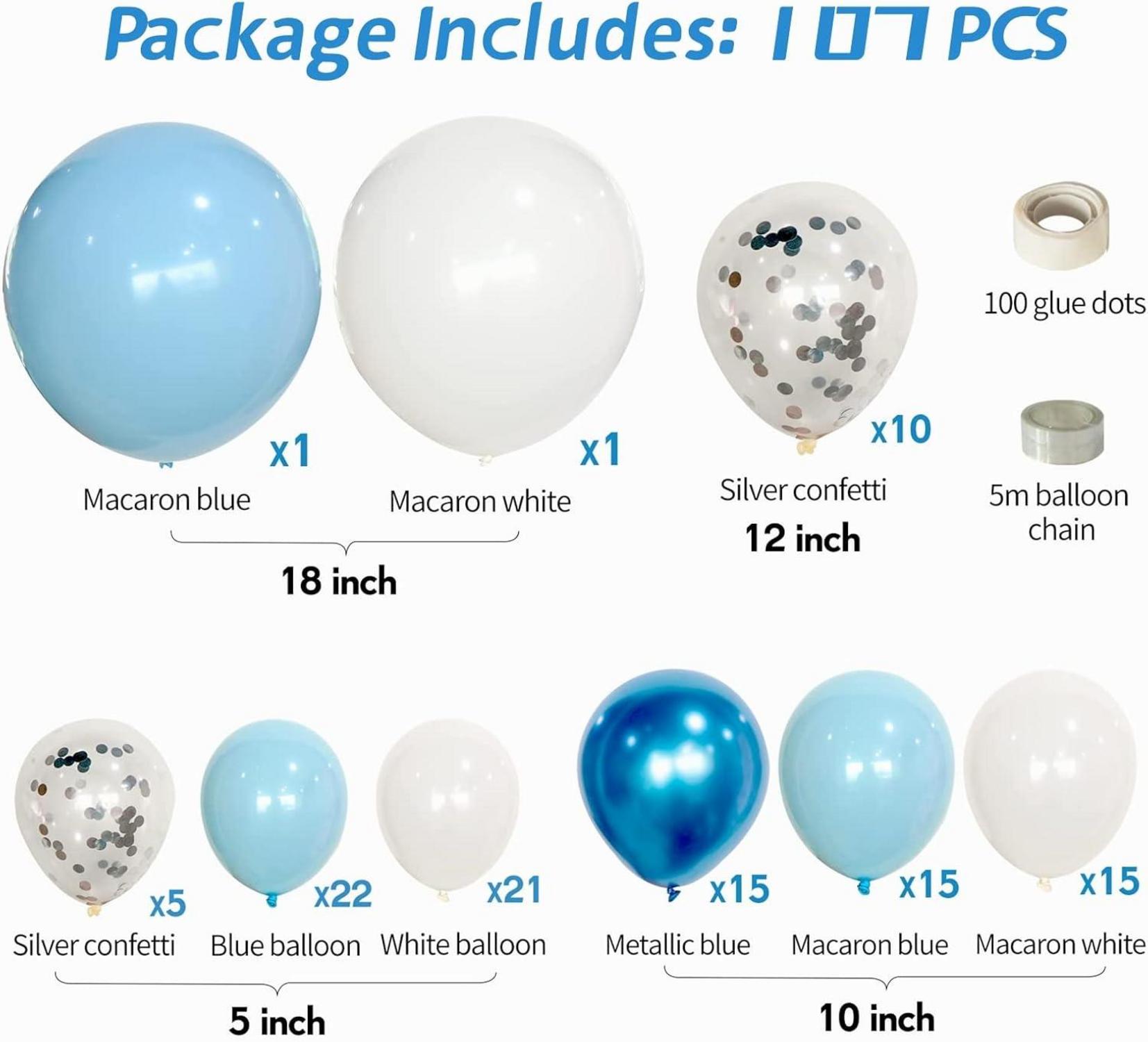 Blau Ballon Girlande Bogen Set 107 Stück für Deko Babyparty Hochzeit